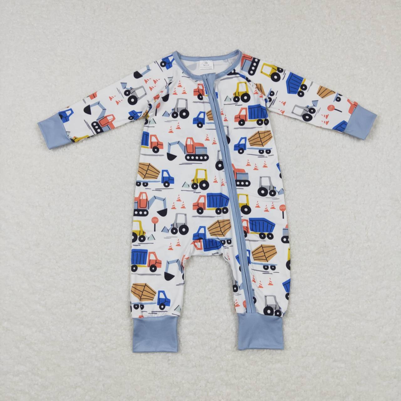 LR0725 Construction Print Baby Boys Sleeper Zipper Romper