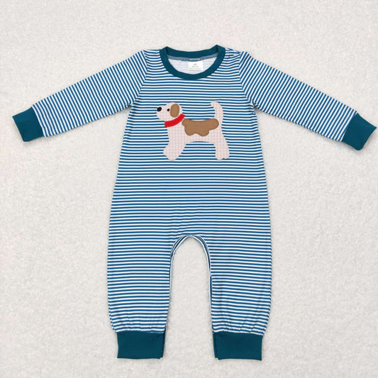 USA-Shop LR0727 Stripes Dog Embroidery Print Baby Boys Romper