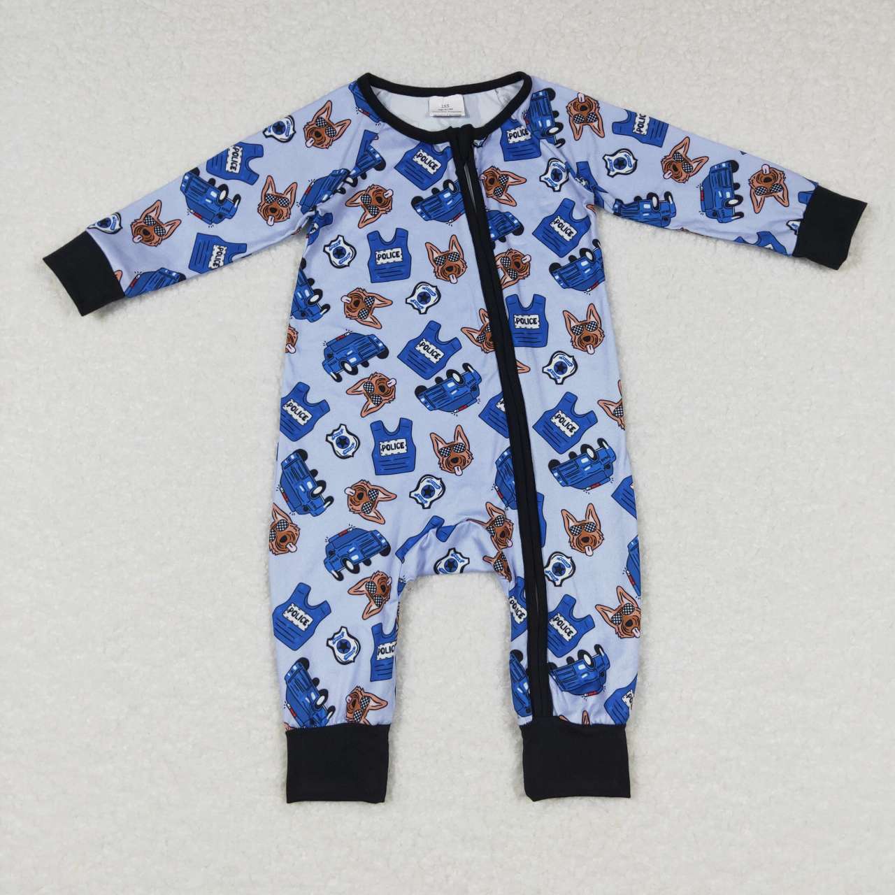 LR0736 Car Dog Blue Print Baby Boys Sleeper Zipper Romper