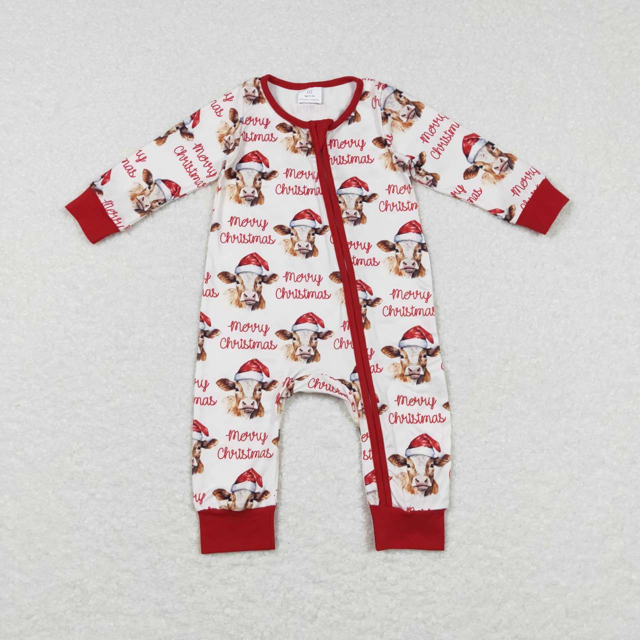 USA-Shop LR0739 Merry Christmas Cow Print Baby Kids Sleeper Zipper Romper