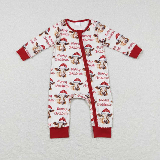 USA-Shop LR0739 Merry Christmas Cow Print Baby Kids Sleeper Zipper Romper