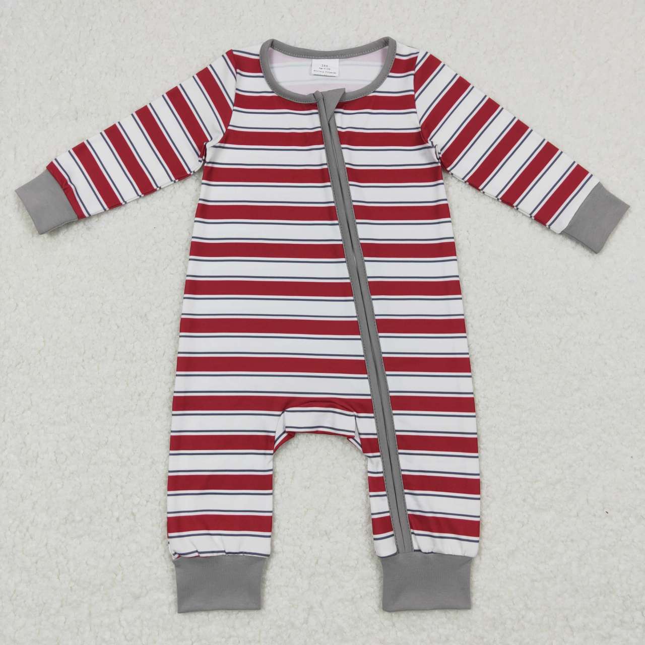LR0748 Red Stripes Baby Christmas Sleeper Zipper Romper