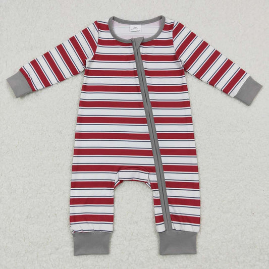LR0748 Red Stripes Baby Christmas Sleeper Zipper Romper