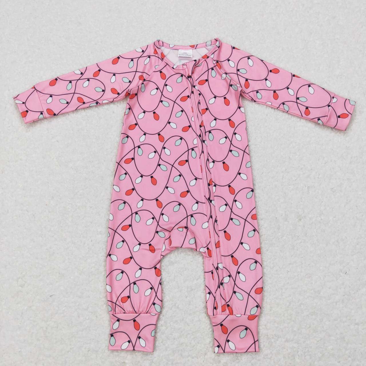 USA-Shop LR0757 Colorful Christmas Light Print Baby Girls Sleeper Zipper Romper