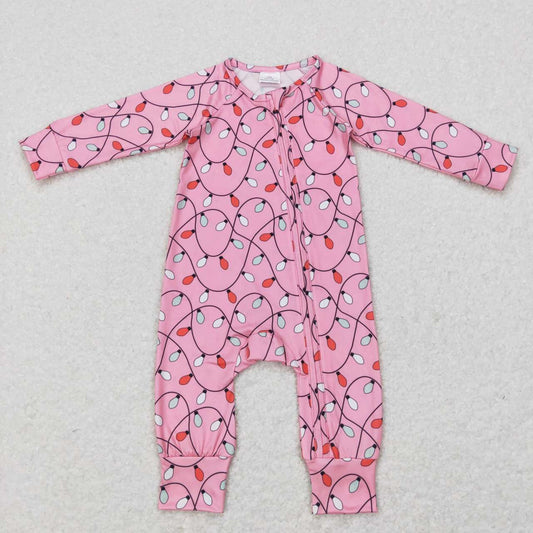 USA-Shop LR0757  Colorful Christmas Light Print Baby Girls Sleeper Zipper Romper