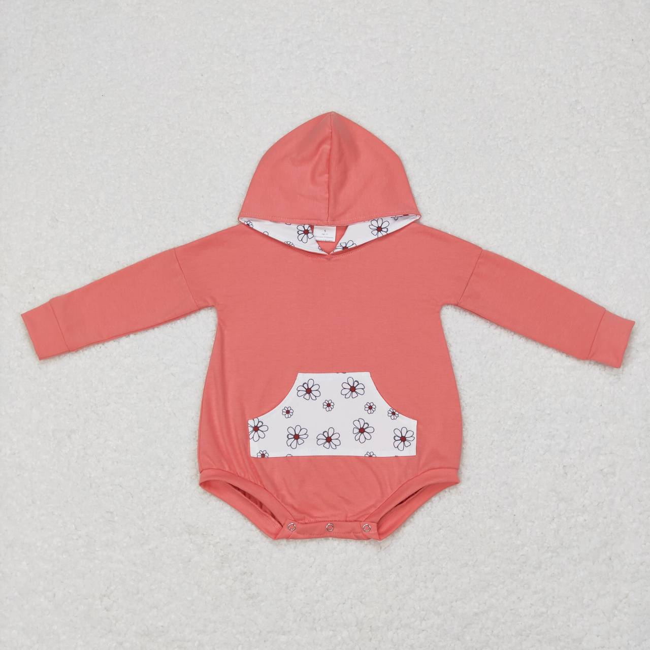 LR0758 Flowers Print Baby Girls Pocket Hoodie Romper