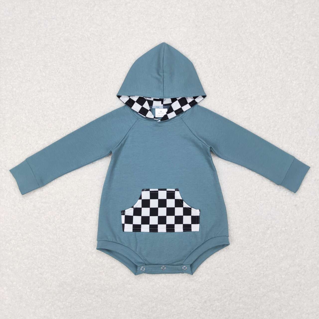 LR0759 Blue And Plaid Print Baby Boys Hoodie Romper