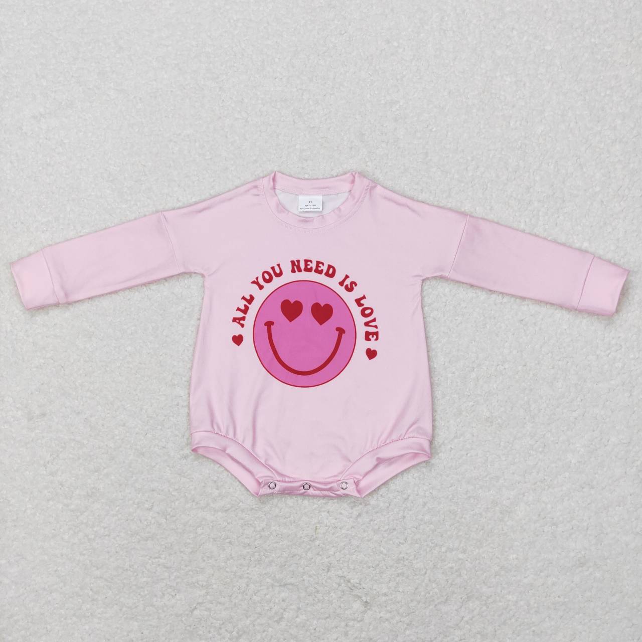 LR0765 Pink All You Need Is LOVE Print Baby Valentine's Day Romper