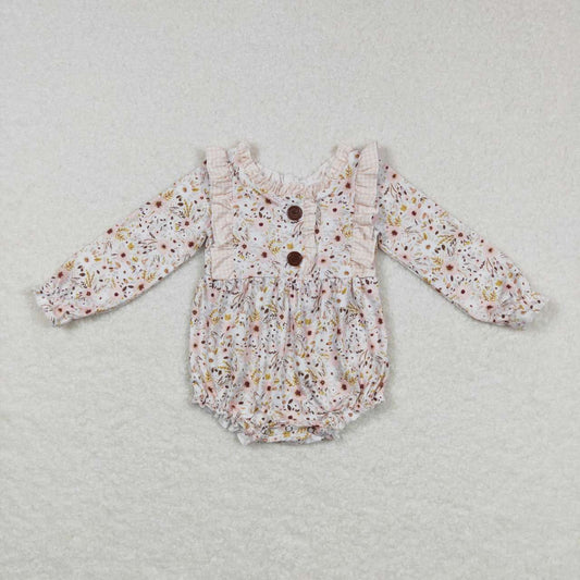 LR0769 Flowers Print Baby Girls Romper