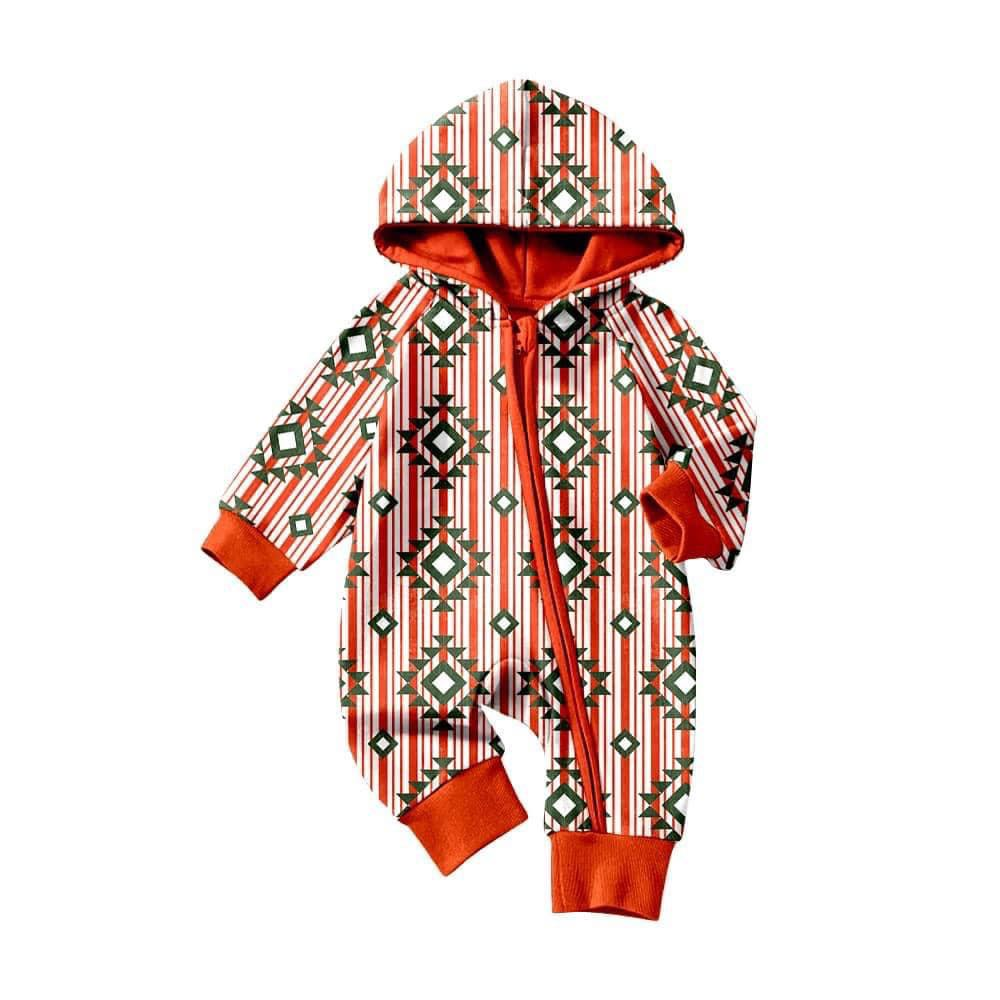 (Pre-order) LR0777 Aztec Print Baby Hoodie Zipper Romper