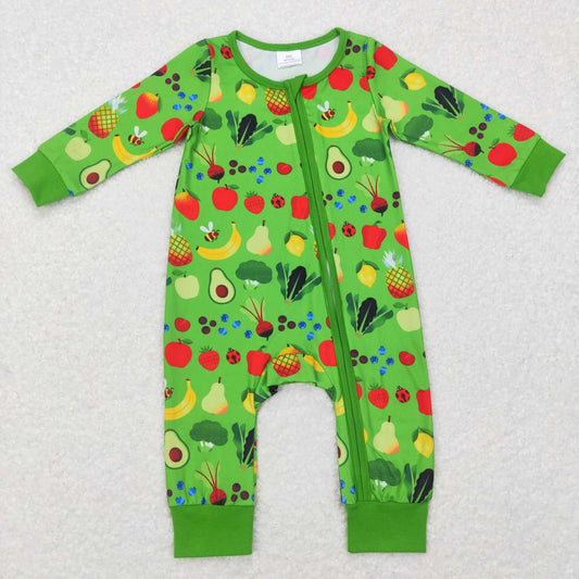 LR0781  Green Fruits Print Baby Kids Sleeper Zipper Romper
