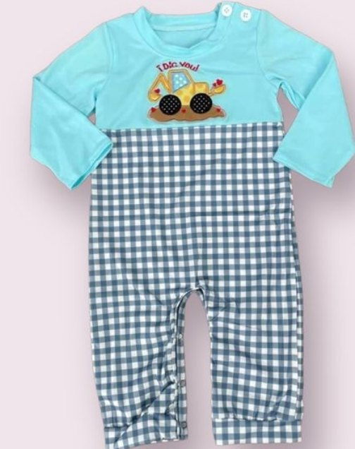 (Pre-order) LR0786  Construction Heart Print Baby Valentine's Romper