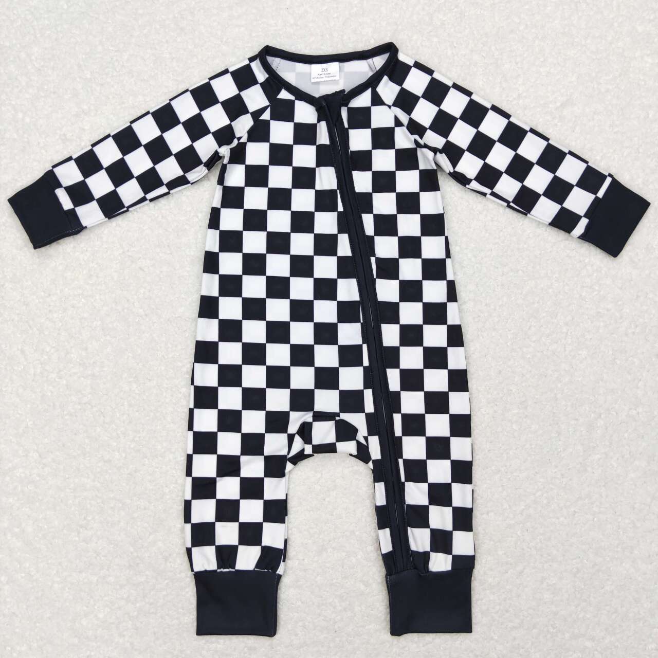 LR0812 Black Plaid Print Baby Kids Sleeper Zipper Romper