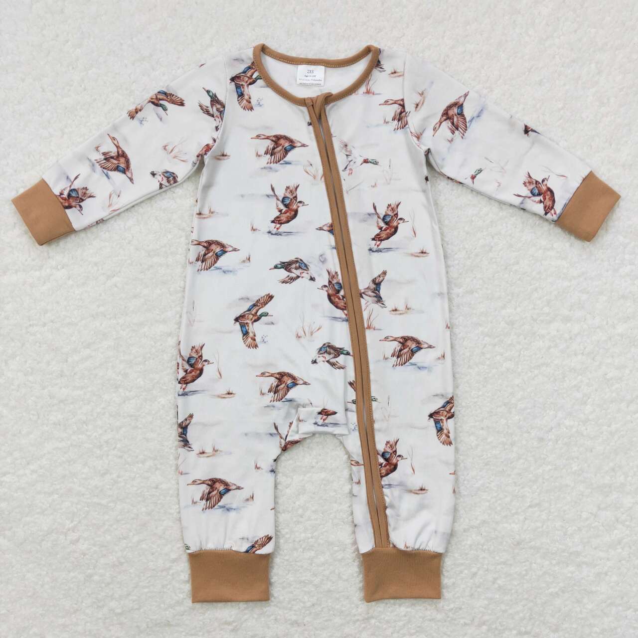 LR0816 Duck Print Baby Kids Sleeper Hunting Zipper Romper