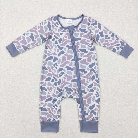 LR0819 Grey Camo Print Baby Boys Sleeper Zipper Romper