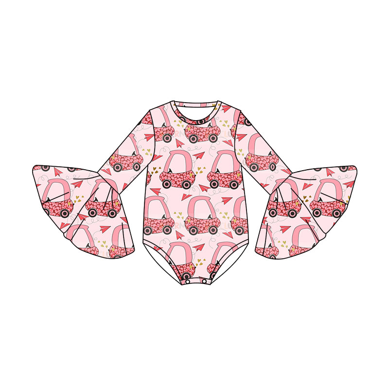 (Pre-order)LR0860 Pink Truck Heart Print Baby Girls Valentine's Romper