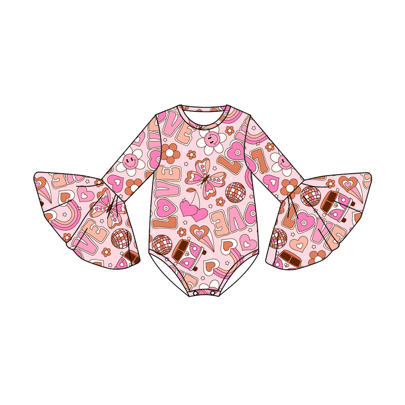 (Pre-order)LR0862 LOVE Flowers Heart Butterfly Print Baby Girls Valentine's Romper