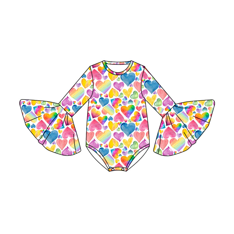 (Pre-order)LR0863 Colorful Heart Print Baby Girls Valentine's Romper