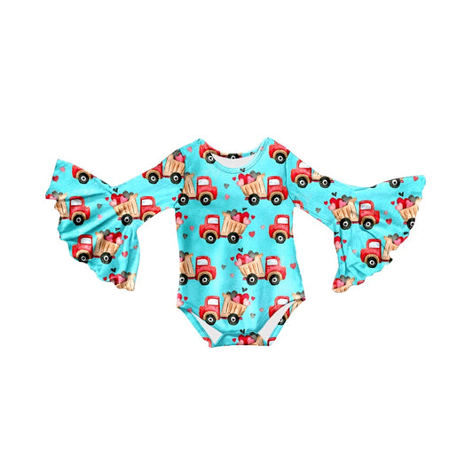 (Pre-order)LR0864 Truck Heart Print Baby Girls Valentine's Romper