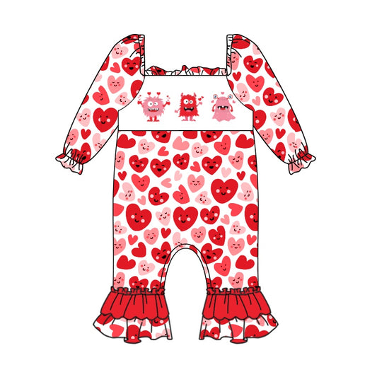 (Pre-order)LR0888 Monster Heart Print Baby Girls Valentine's Romper