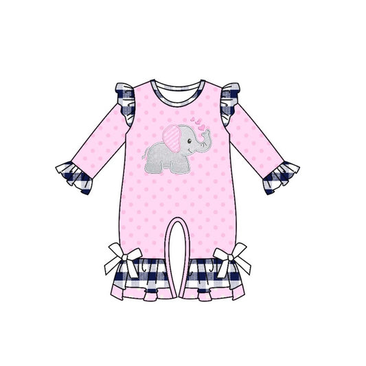 (Pre-order)LR0901  Elephant Pink Dots Print Baby Girls Romper