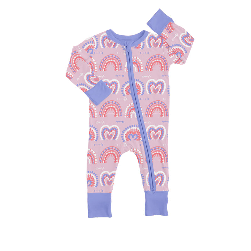 (Pre-order)LR0904 Rainbow Heart Print Baby Girls Valentine's Zipper Romper
