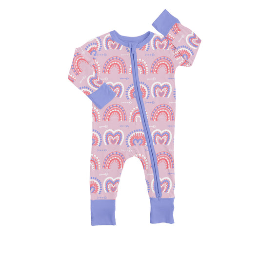 (Pre-order)LR0904  Rainbow Heart Print Baby Girls Valentine's Zipper Romper