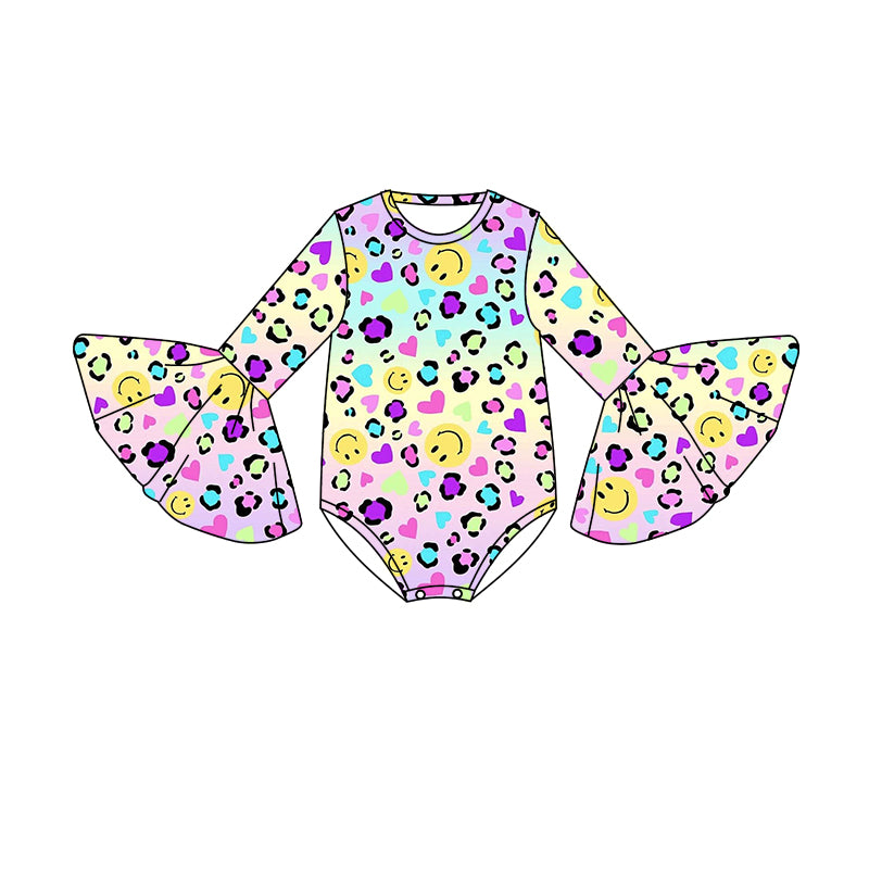 (Pre-order)LR0907 Colorful Leopard Heart Print Baby Girls Valentine's Romper