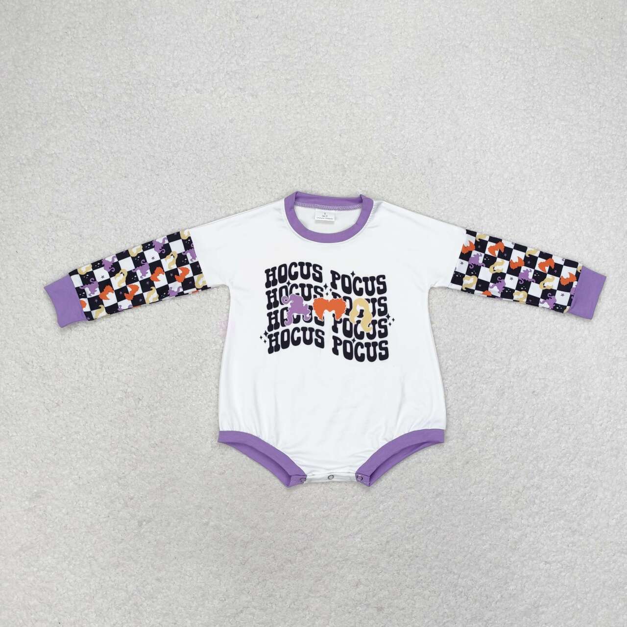 LR0939 Witch Plaid Print Baby Girls Halloween Romper