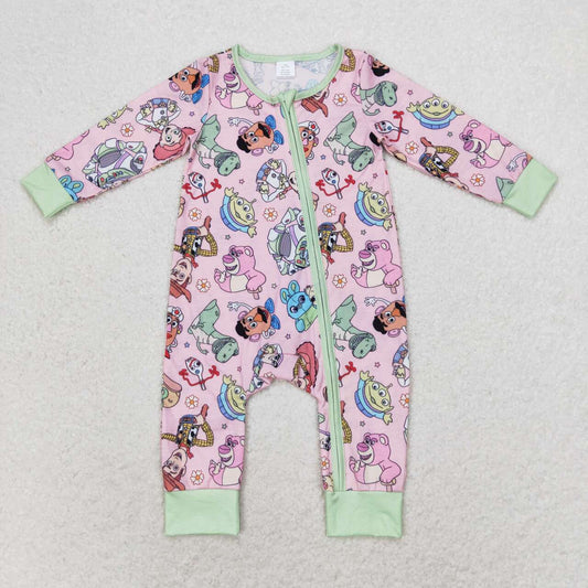LR0970 Cartoon Toys Print Baby Girls Fall Bamboo Sleeper Zipper Romper