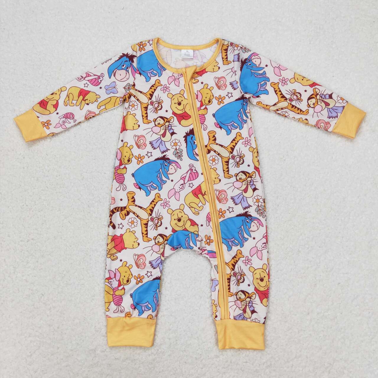 LR0971 Cartoon Bear Poo* Print Baby Girls Fall Bamboo Sleeper Zipper Romper