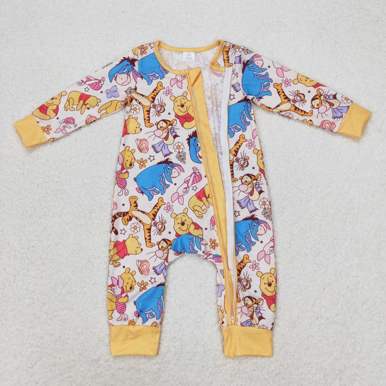 LR0971 Cartoon Bear Poo* Print Baby Girls Fall Bamboo Sleeper Zipper Romper