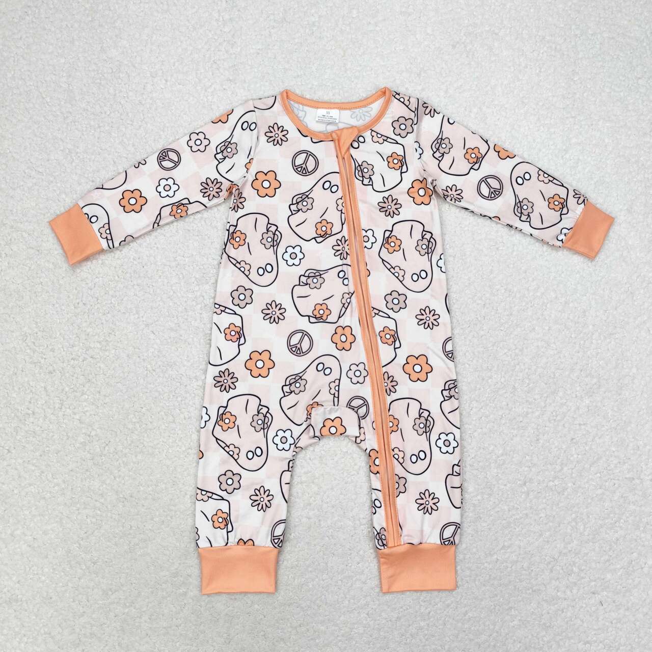 LR0981 Flowers Ghost Print Baby Girls Halloween Sleeper Zipper Romper