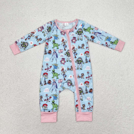 LR0987 Cartoon Toys Print Baby Girls Bamboo Sleeper Zipper Romper