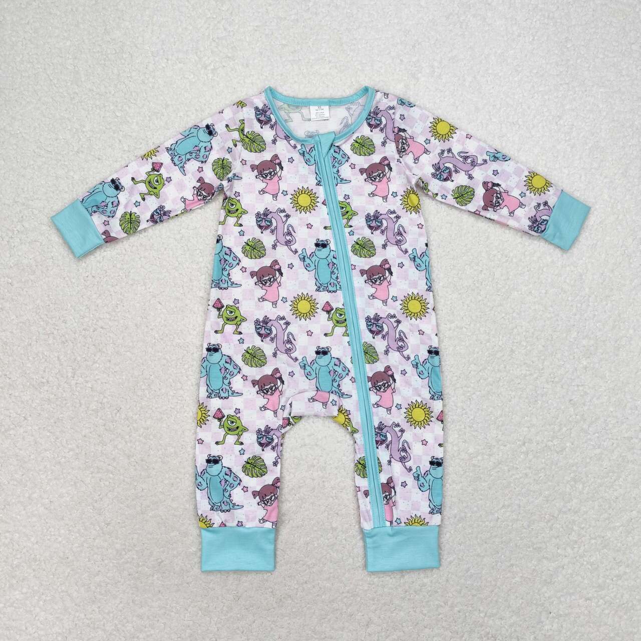LR0988 Cartoon Monster Print Baby Girls Bamboo Sleeper Zipper Romper