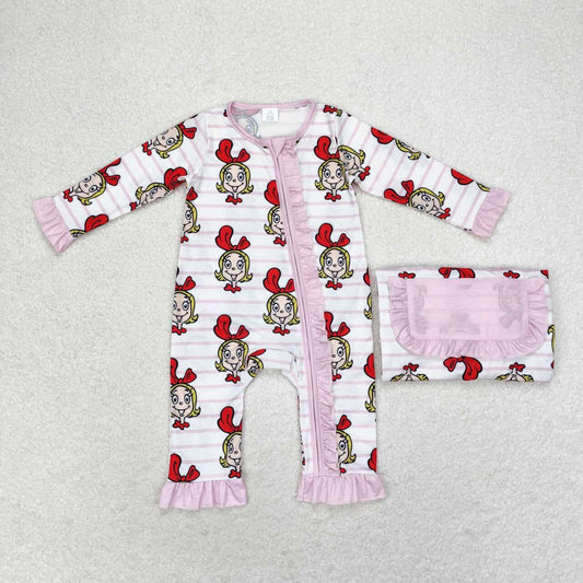 USA-Shop LR1001 Christmas Girl Pink Print Baby Girls Bamboo Sleeper Zipper Romper