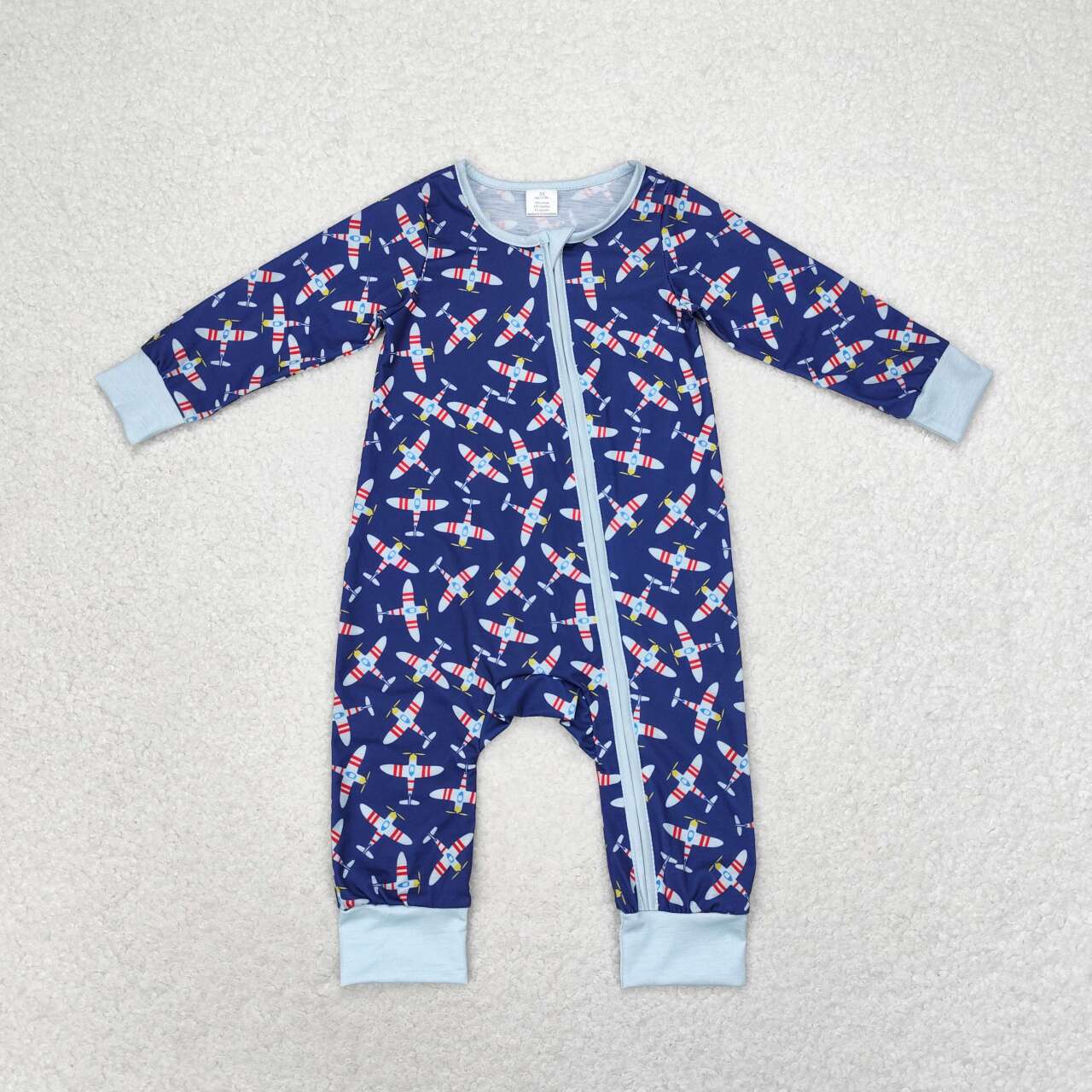 LR1024 Plane Print Baby Boys Bamboo Fall Sleeper Zipper Romper
