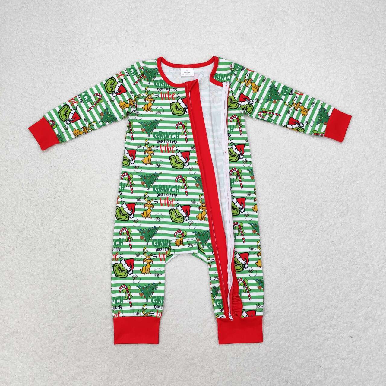 LR1054 Green Frog Face Vibe Print Baby Girls Christmas Sleeper Zipper Romper