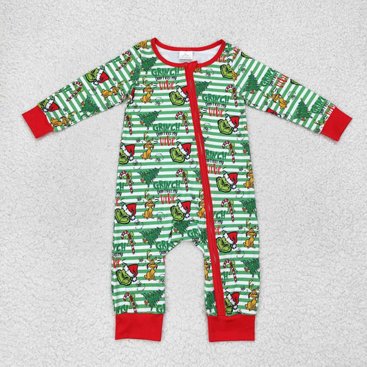 LR1055 Green Frog Vibe Print Baby Boys Christmas Sleeper Zipper Romper