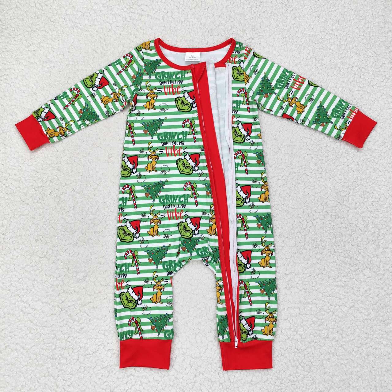 LR1055 Green Frog Vibe Print Baby Boys Christmas Sleeper Zipper Romper