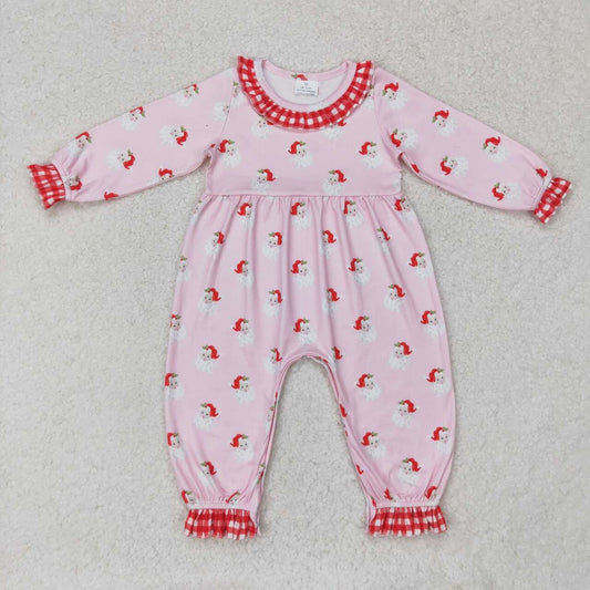 USA-Shop LR1068 Santa Pink Print Baby Girls Christmas Romper