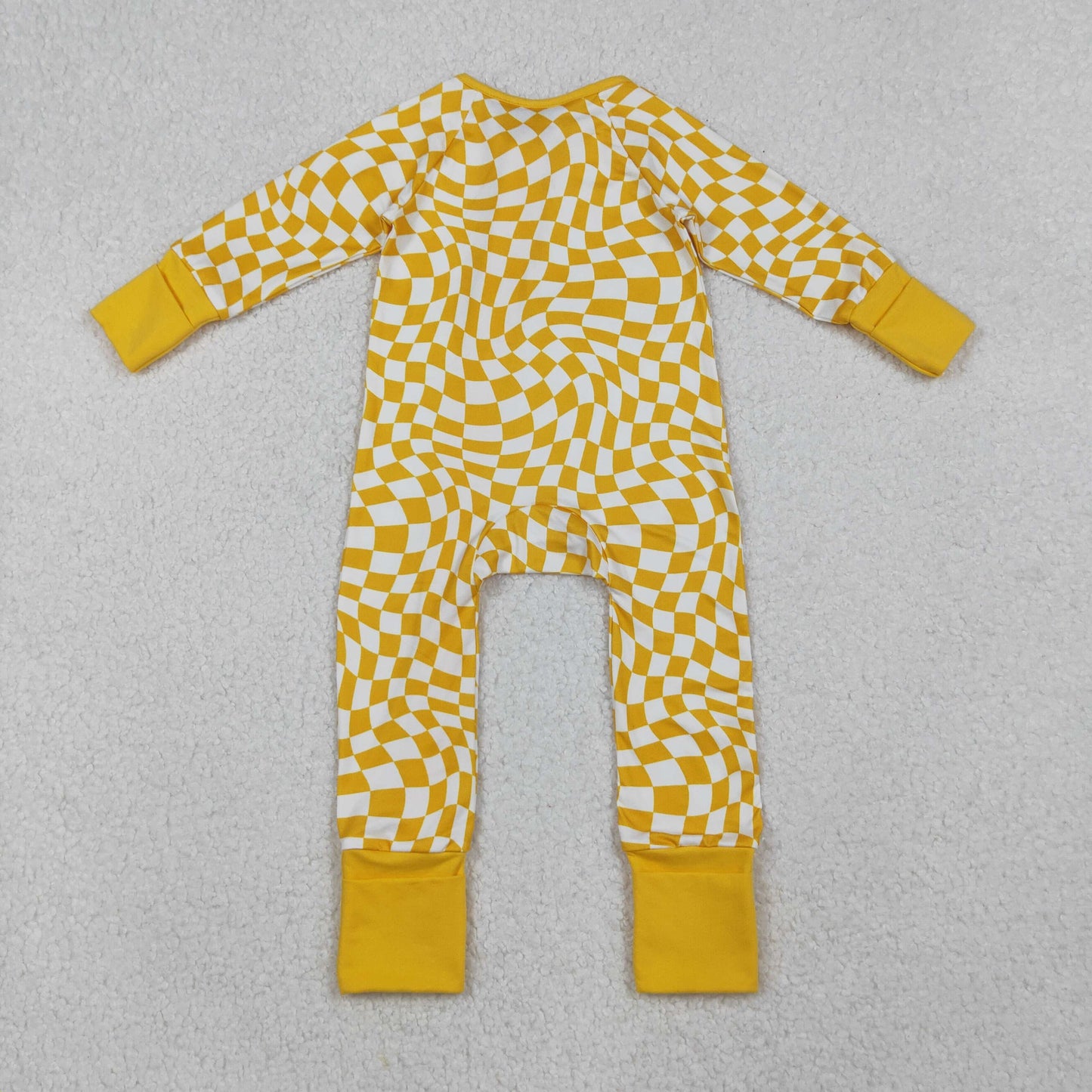 LR1089 Yellow Plaid Print Baby Girls Fall Sleeper Zipper Romper