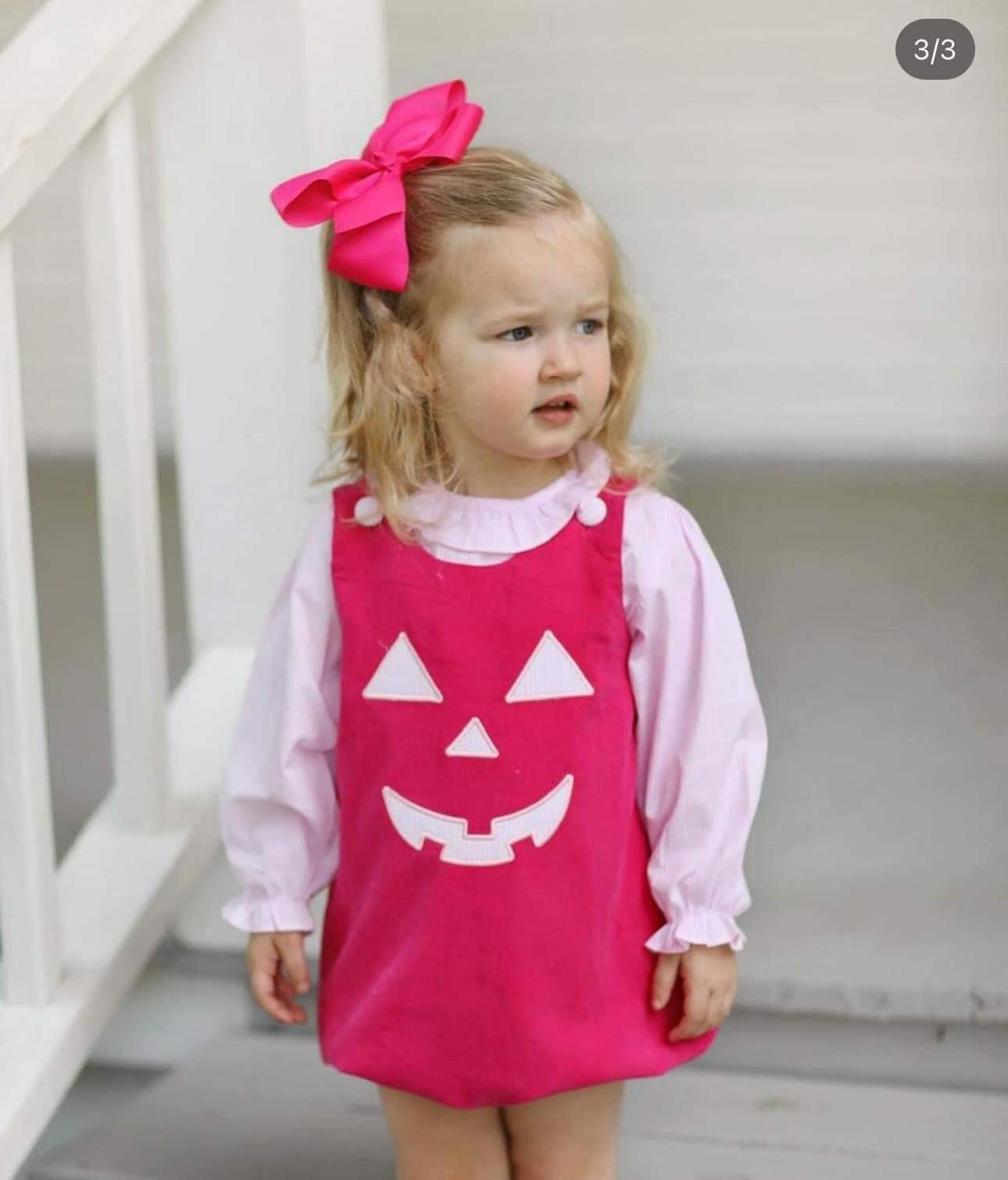 LR1171 Pink Plaid Top Halloween Ghost Face Embroidery Romper Baby Girls 2 Pieces Halloween Clothes Set