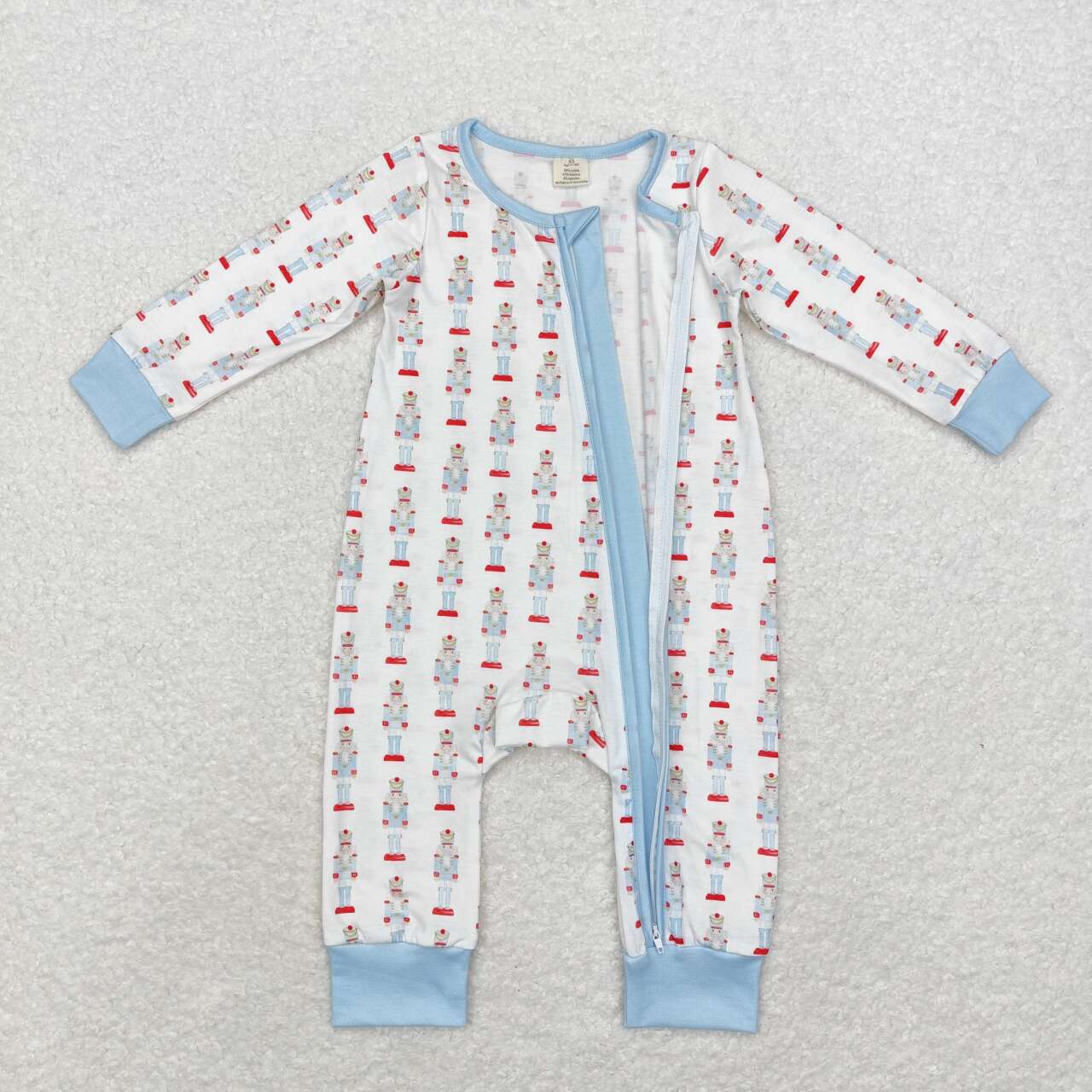 USA-Shop LR1184 Cartoon Nutcracker Soldier Blue Print Baby Boys Christmas Bamboo Zipper Sleeper Romper