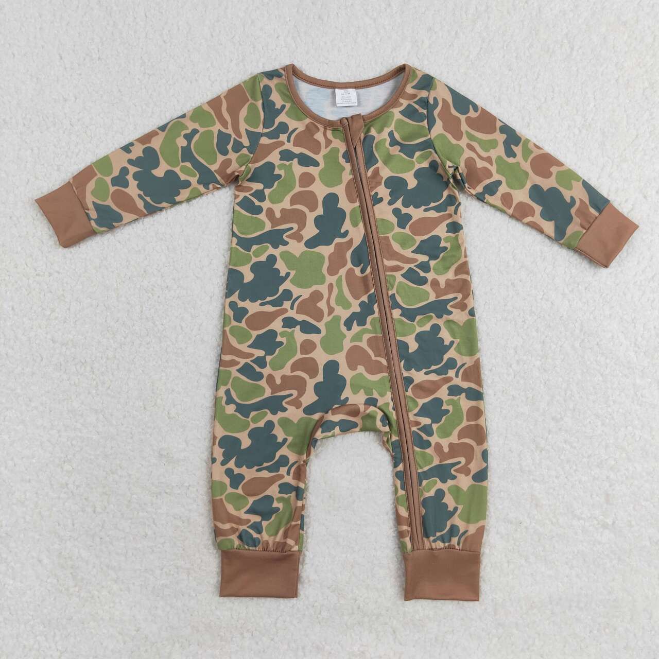 USA-Shop LR1203 Green Brown Camo Print Baby Boys Fall Bamboo Sleeper Zipper Romper