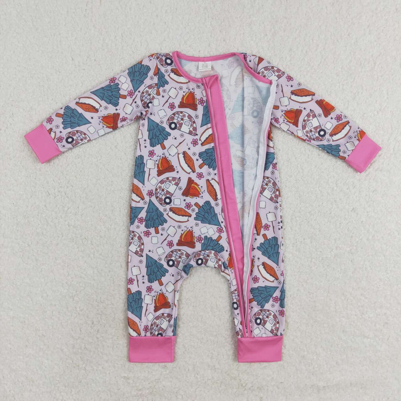 USA-Shop LR1210 Camper Flowers Print Baby Girls Fall Bamboo Sleeper Zipper Romper