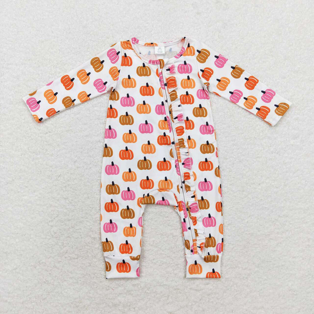 Pumpkin Print Baby Sleeper Zipper Romper Sibling Wear