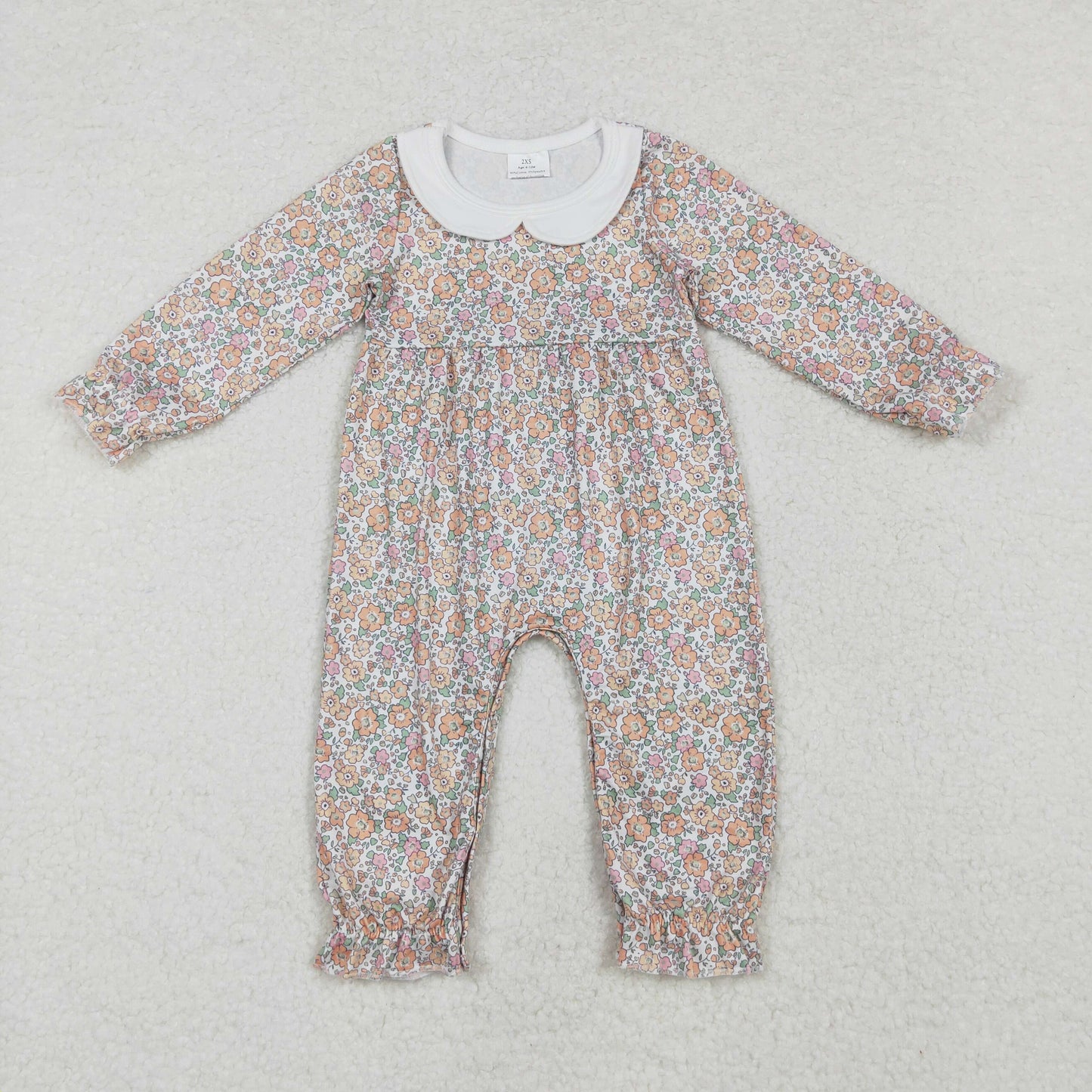 LR1238 Pink Flowers Print Baby Girls Fall Romper