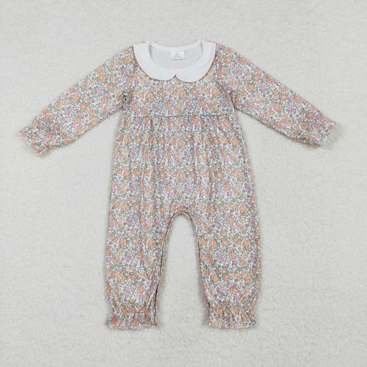 LR1238 Pink Flowers Print Baby Girls Fall Romper