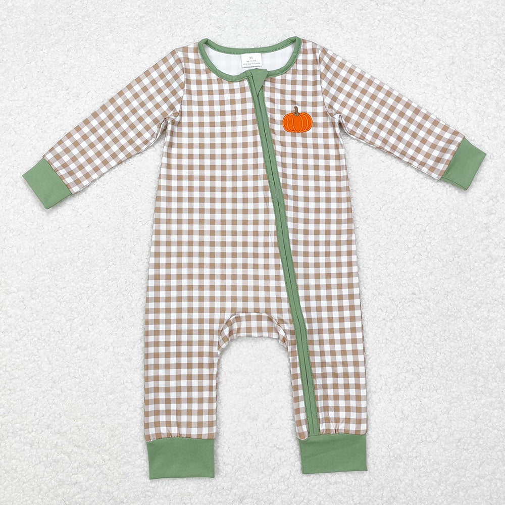 Pumpkin Print Baby Sleeper Zipper Romper Sibling Wear